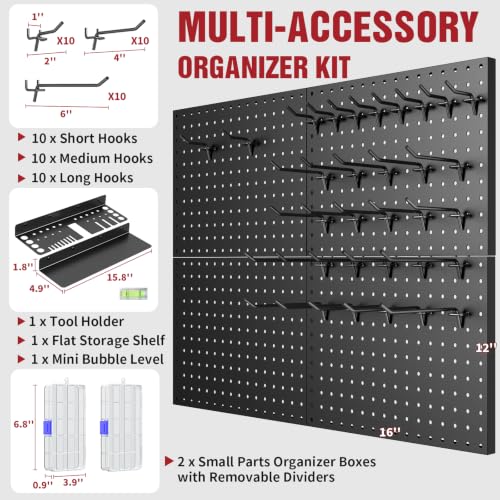 Heavy Duty Metal Pegboard Wall Organizer with 30 Hooks - Image 6