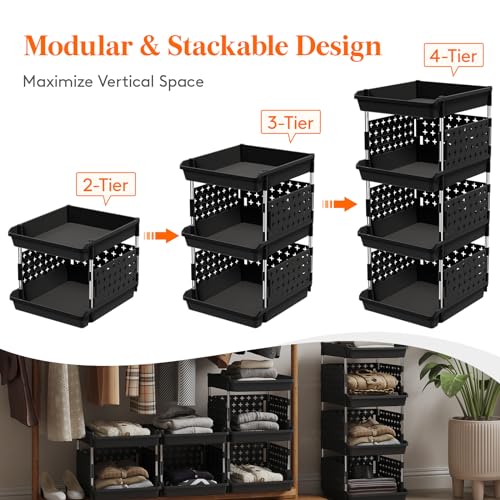 Lifewit 4 Tier Plastic Stackable Storage Baskets | Home Organization - Image 5