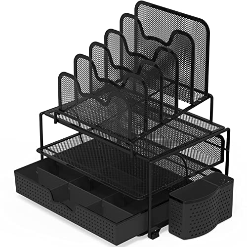 Simple Houseware Mesh Desk Organizer with Sliding Drawer, Black - Image 5