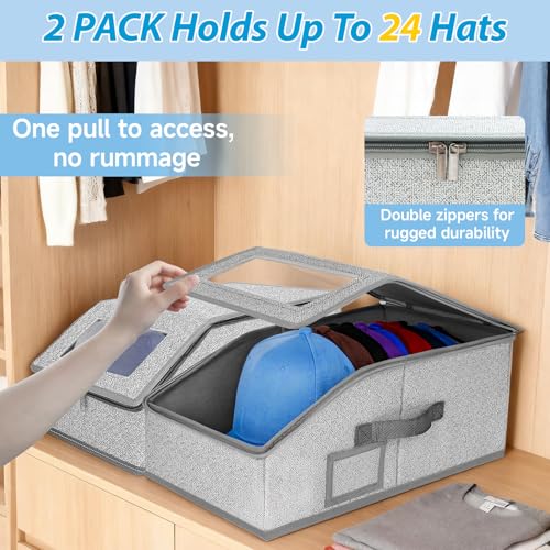 Hat Storage for Caps, Stackable Hat Organizer Boxes, Grey 2PCS - Image 4