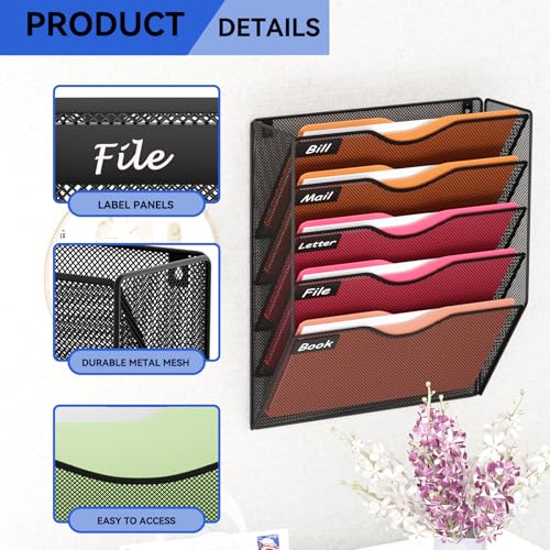 5 Pockets Hanging Wall File Organizer Mail Holder, W | All Products - Image 5