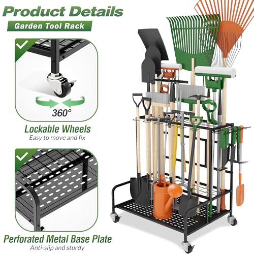Garden Tool Organizer Rack with Wheels Up to 39 Tools | Garage Storage - Image 7