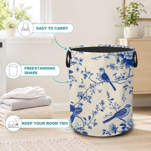Laundry Basket,Blue Bird Floral Foldable Clothes Hamper - Image 4
