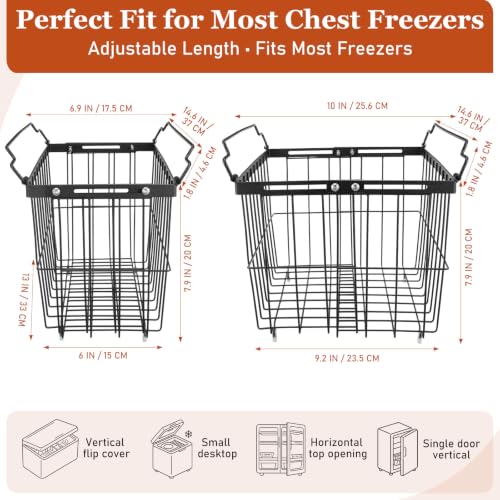 BESTYASH 3 Pack Freezer Organizer Bins, Adjustable Metal Baskets - Image 3