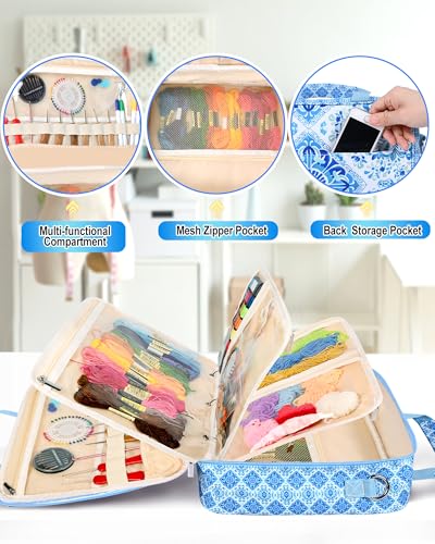 Sewing Supplies Organizer Bag with Removable Binder, Blue Floral - Image 5