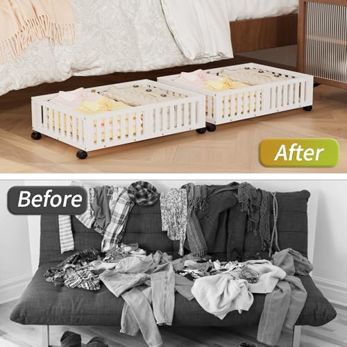 Under Bed Storage with Wheels, 2 Pcs Bamboo Drawers - Image 7