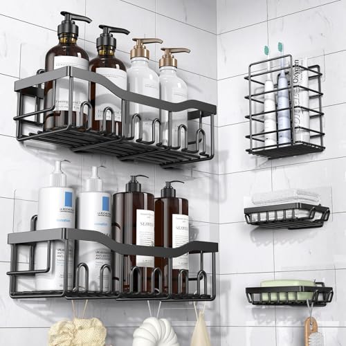 EUDELE Adhesive Shower Caddy, 5 Pack Rustproof Stainless Steel - Image 2