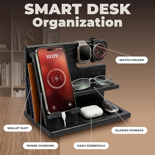 TESLYAR Wood Phone Docking Station for Men - Desktop - Image 4