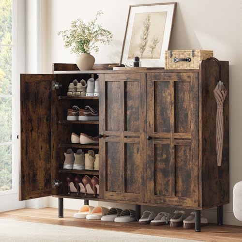 Shoe Cabinet with 3 Doors, Shoe Rack for Entryway, Rustic Brown - Image 2