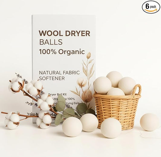 6XL 100% Organic Wool Dryer Balls – New Zealand Wool, Reusable Up to 1500 Loads, Fragrance-Free, Eco-Friendly Laundry Solution – 6-Pack in Gift-Ready Box Great idea for Christmas gift wool dryer ball.