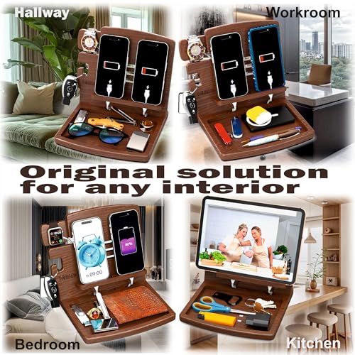 MED Wood Phone Docking Station Nightstand Desk Organizer - Image 5