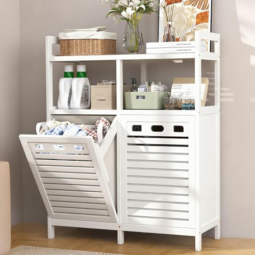 VASMIA Tilt Out Laundry Hamper Cabinet, Bamboo Double Laundry - Image 2