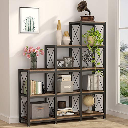 Tribesigns 12 Shelves Bookshelf, Industrial Ladder Corner - Image 2