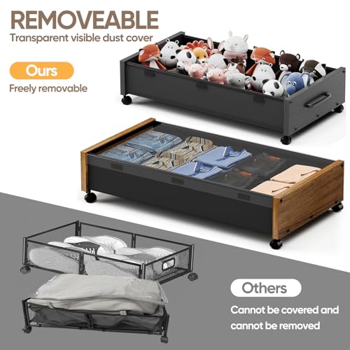 Wooden Under Bed Storage with Wheels, Rolling Under - Image 5