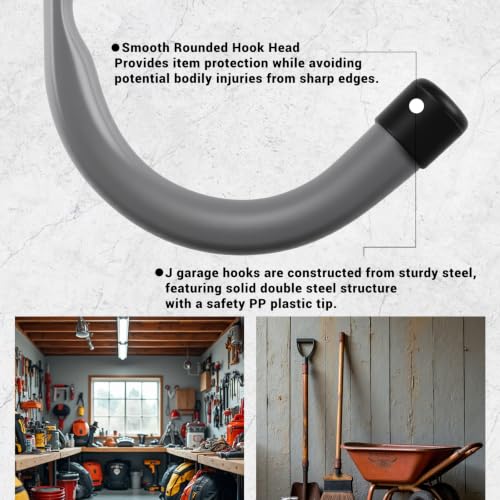 Garage Hooks, 4 Inch Heavy Duty Steel J Hooks for Wall - Image 5