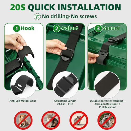 2 Pack Metal Claw Trash Can Lid Lock Strap for Raccoons & Animals - Image 5