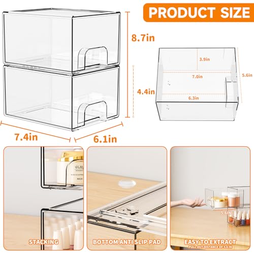Yieach 2 Pack Clear Stackable Storage Drawers,4.4'' | All Products - Image 4