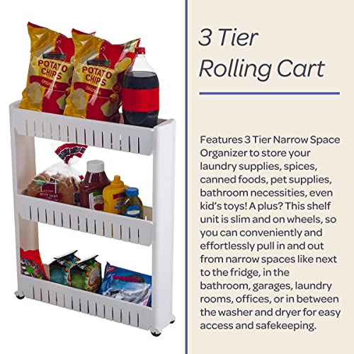 Lavish Home 3 Tier Shelf Rolling Cart, White, 19.5” x 5” x 28” - Image 6