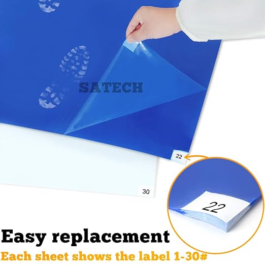 SATECH Sticky/Tacky/Adhesive Mat 26" x 45" Blue (Case of 4 Mats,30 Sheets Each) for Cleanroom Laboratory Hospital Construction Pets