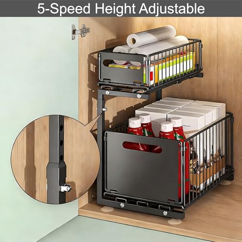 Under Sink Organizer, 2-Tier Pull Out Cabinet Organizer Black - Image 4