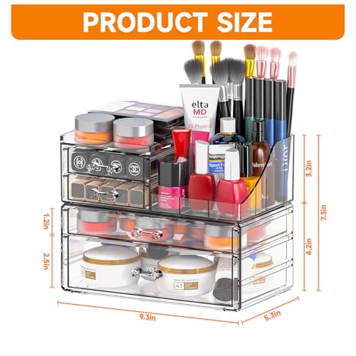 Small Make up Organizers and Storage with 4 Drawers,Clear - Image 4