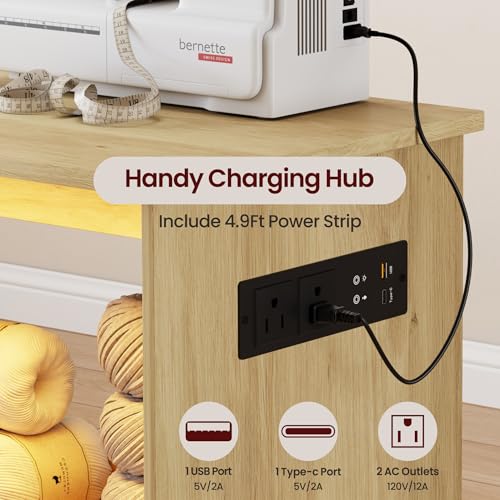 Lighted Sewing Table with Charging Station and 3 Storage - Image 6