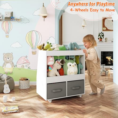 3-in-1 Wooden Toy Storage Organizer with Wheels, 2-Sided - Image 5