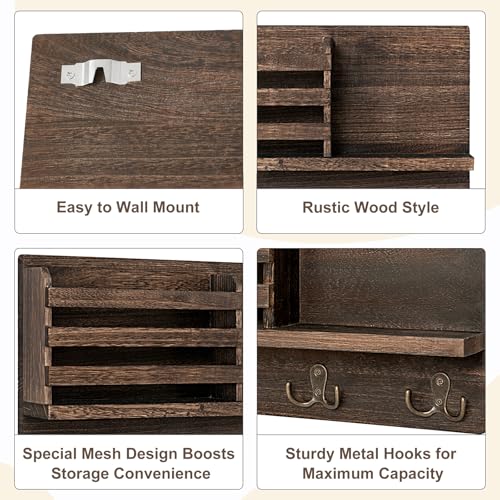 Key Mail Holder Wall Mounted Wooden Hanger with 4 Double - Image 6