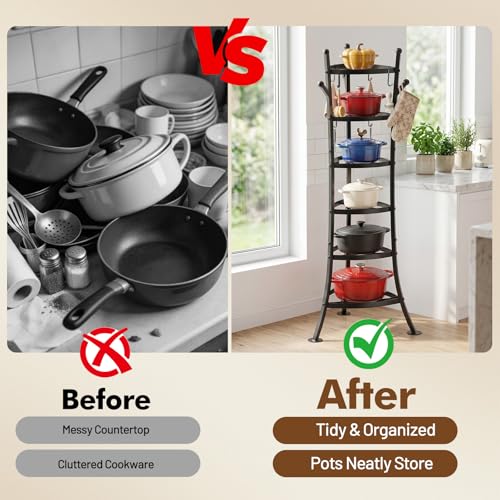 Housolution 6 Tier Cast Iron Pot Organizer Pan Rack Cookware - Image 6