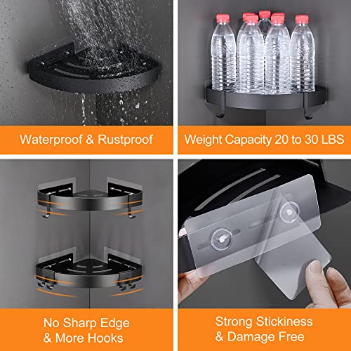DUFU Adhesive Corner Shower Caddy with Hooks, Black, 2 Pack - Image 4