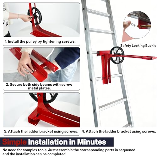 Hoisting Wheel with Long Handle 500Lbs Ladder Hoist Pulley System - Image 4