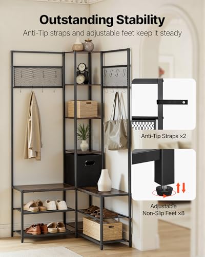 VEVOR Corner Hall Tree with Shoe Bench, 70.9 in Coat Rack - Image 8