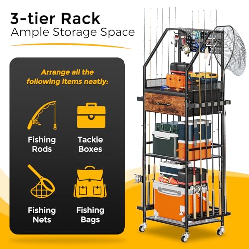 Fishing Rod Holder Organizer with Fabric Drawer & Pegboard - Image 4