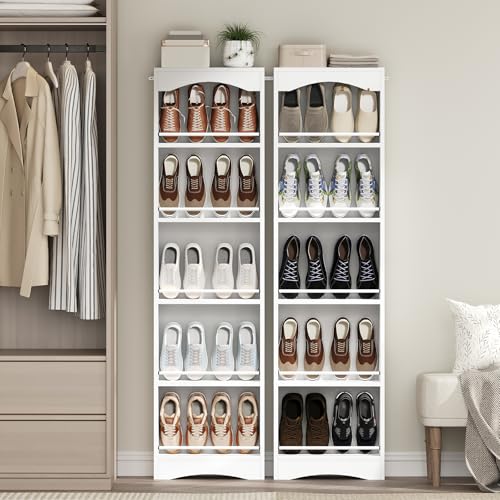 Tall Narrow Shoe Rack, Vertical Behind Door Shoe Organizer, White - Image 7