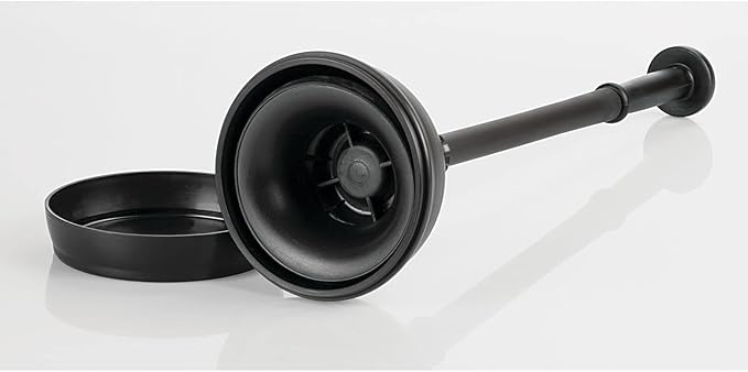mDesign Plastic Toilet Plunger with Lift & Lock Cover Set, Compact Discreet Freestanding Storage Caddy Holder for Bathroom, Powder Room, Modern Design - Heavy Duty - Hyde Collection, Black