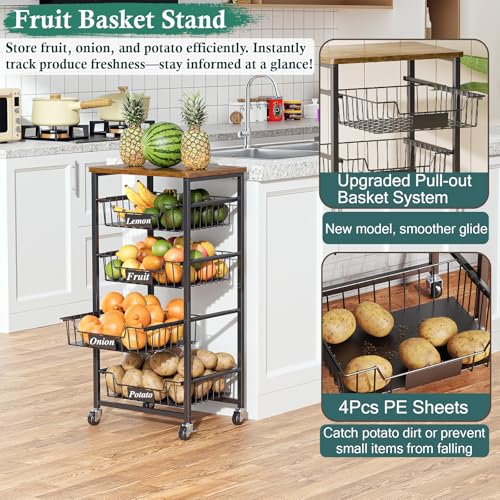 OKZEST 5-Tier Kitchen Storage Cart with 4 Upgraded Drawer Basket - Image 4