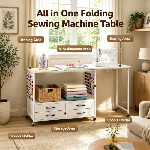 Sewing Table with Storage, 46.5'' Folding Sewing Table -70 Pegs - Image 4