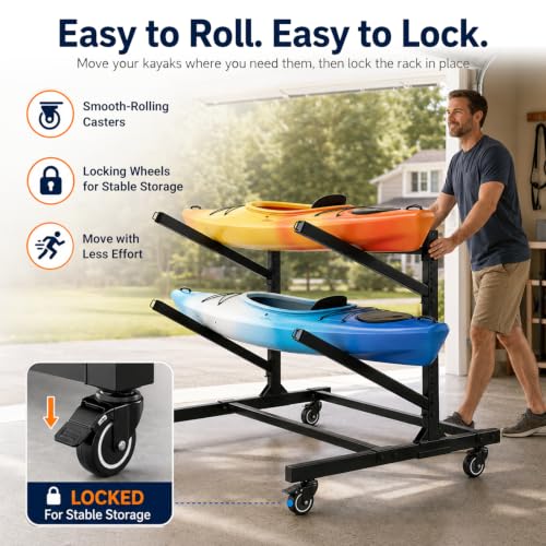 2-Kayak Freestanding Storage Rack with Wheels – | Home Organization - Image 7