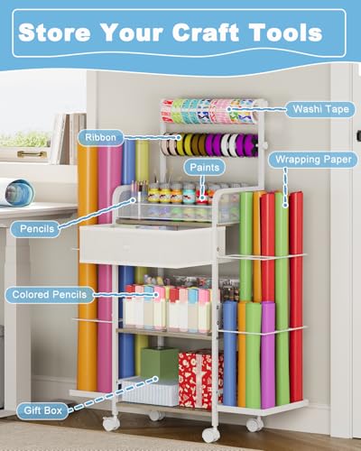 Rsaayekkt Rolling Wrapping Paper Storage Cart with Fabric - Image 5