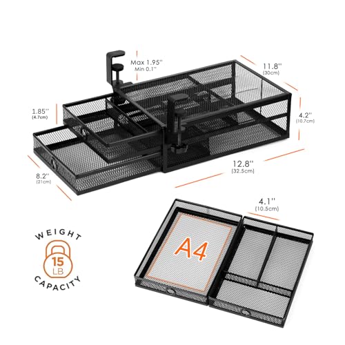 Under Desk Drawer, Clamp on Desk Organizer Slide Out Table Storage No Drill