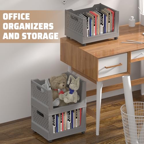 Stackable Plastic Storage Bins, 3 Pack Foldable Closet - Image 4