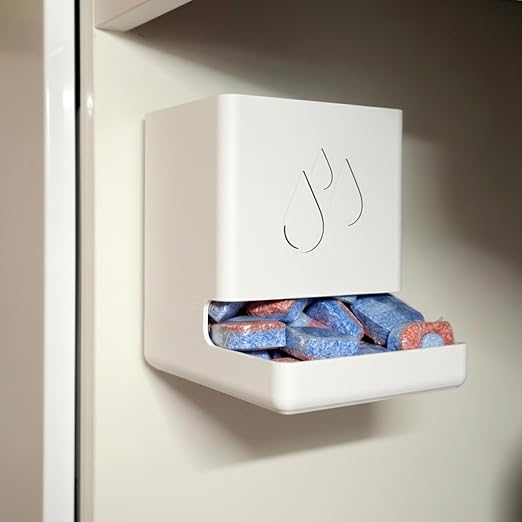 Dishwasher Tablet Storage Box with Slide Rail Mount - Under Cabinet Organizer Holder for Dishwasher Pods (Includes Mounting Screws)