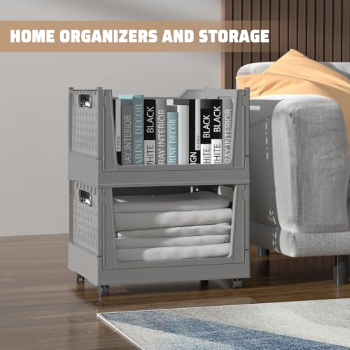 Stackable Plastic Storage Bins, 3 Pack Foldable Closet - Image 5