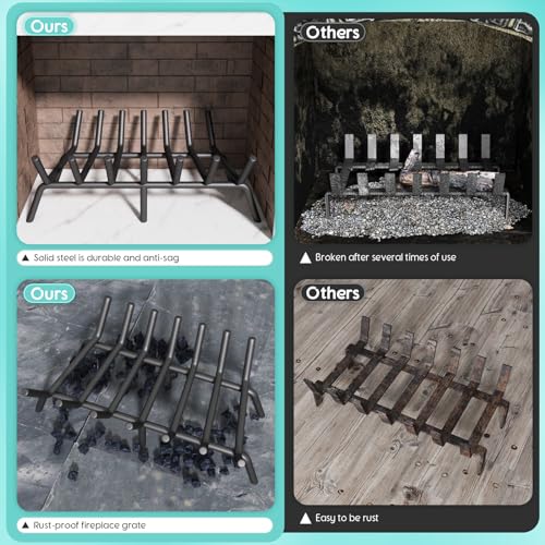 21-Inch Fireplace Grate, Heavy Duty 7-Bar Log Rack Holder - Image 4