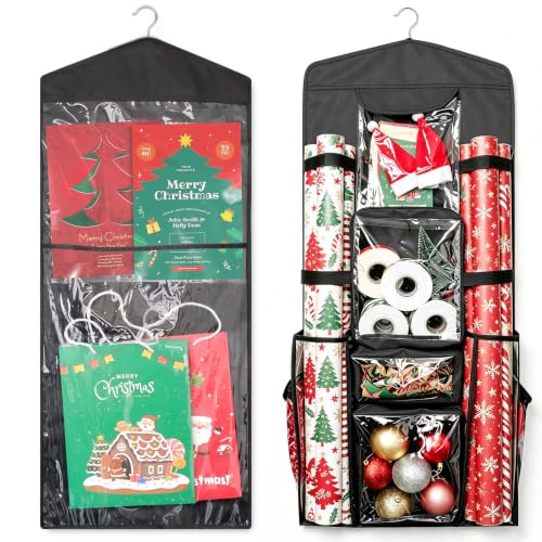 Double-Sided Hanging Wrapping Paper Storage Organizer,Over - Image 2