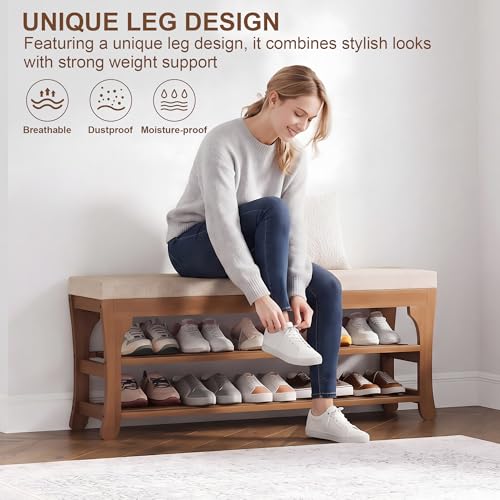 39.4" Shoe Storage Bench with Cushion, Bamboo Shoe Rack Bench - Image 4