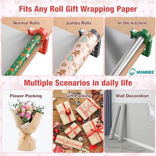 Wrapping Paper Holder, One-Hand Tape Cutter, Red - Image 6