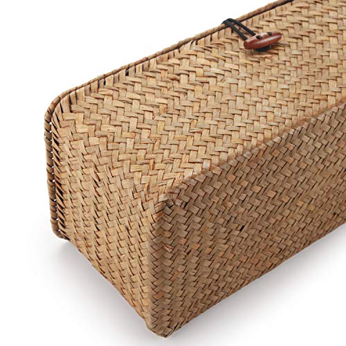 DECRAFTS Seagrass Storage Basket with Lid Rectangular Small Woven - Image 7