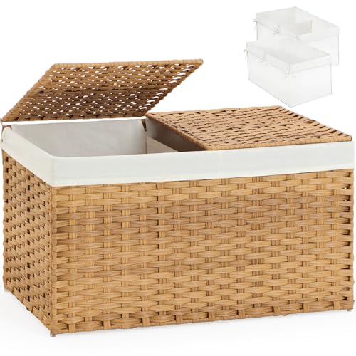 SETVSON Storage Basket with Lid Rattan Woven Storage Baskets - Image 2