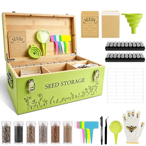 Fayoo Wooden Seed Storage Organizer Box with 40 Seed Vials - Image 2